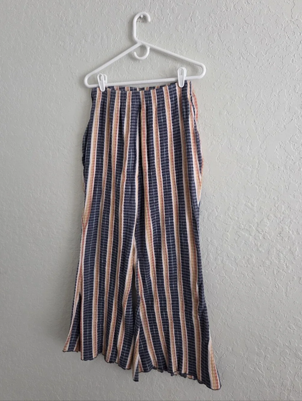 Free People Fine Line Slim High Waist Flare Pants Pull On Boho Textured Ankle